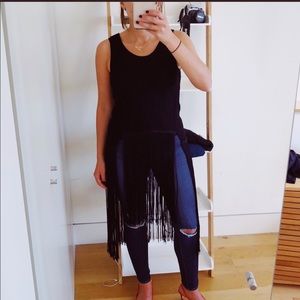 Adolfo Dominguez black sleeveless fringe top